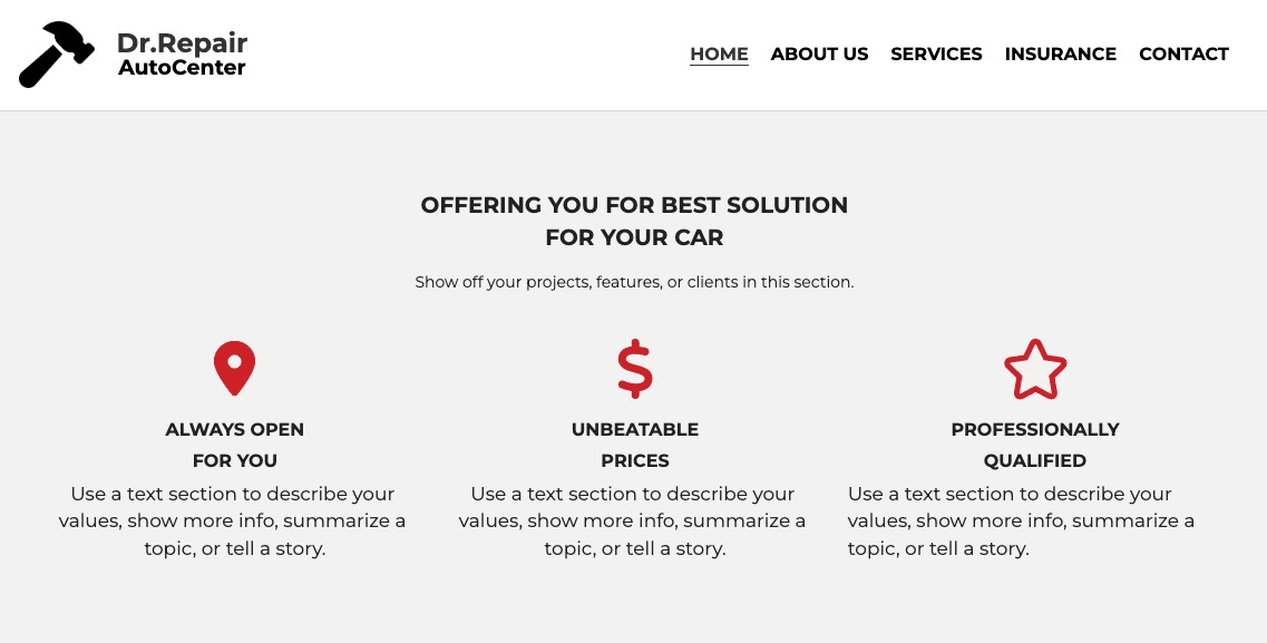 null Dr. Repair AutoCenter Template with Offering List